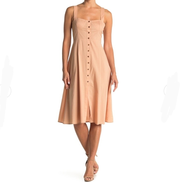 WeWoreWhat Dress Midi Sweetheart Neckline Swiss Dot Button Front Maple L NWT - Picture 2 of 16